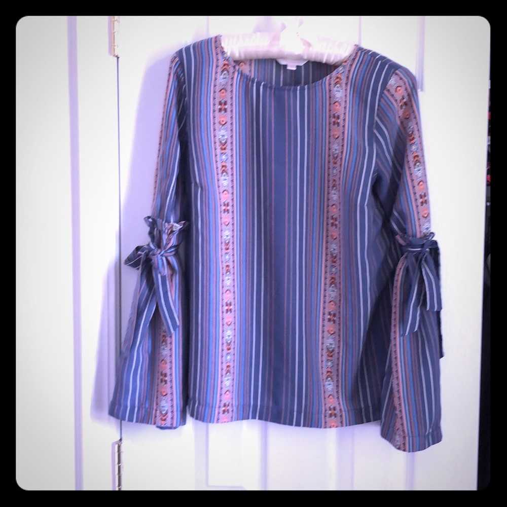 Cottagecore boho Striped Bell Sleeve Blouse‎ S